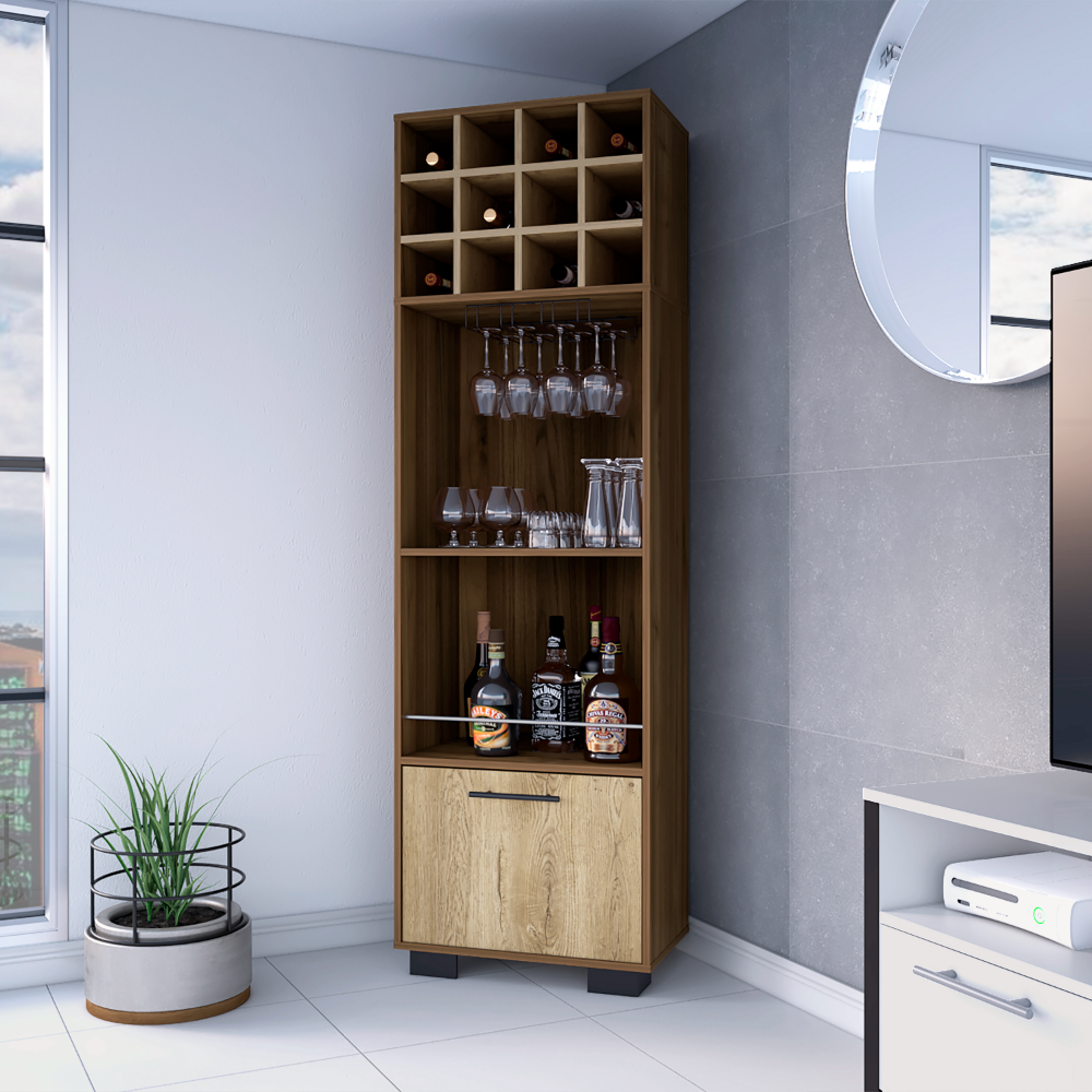 Corner Bar Cabinet Cataluña, 8 Wine Cubbies, Mahogany / Aged Oak Finish. Picture 1