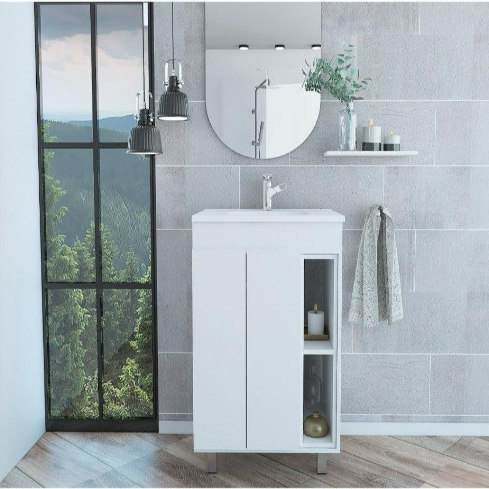 Vanity Akron, Double Door Cabinet, White Finish. Picture 1