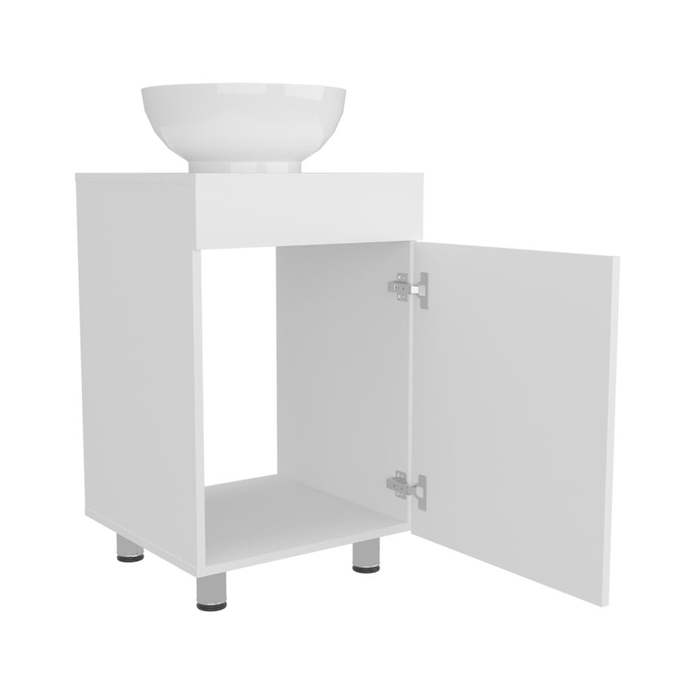 Vanity Sink White Manufactured Wood Finish, Single Door Storage, Ceramic Basin. Picture 4