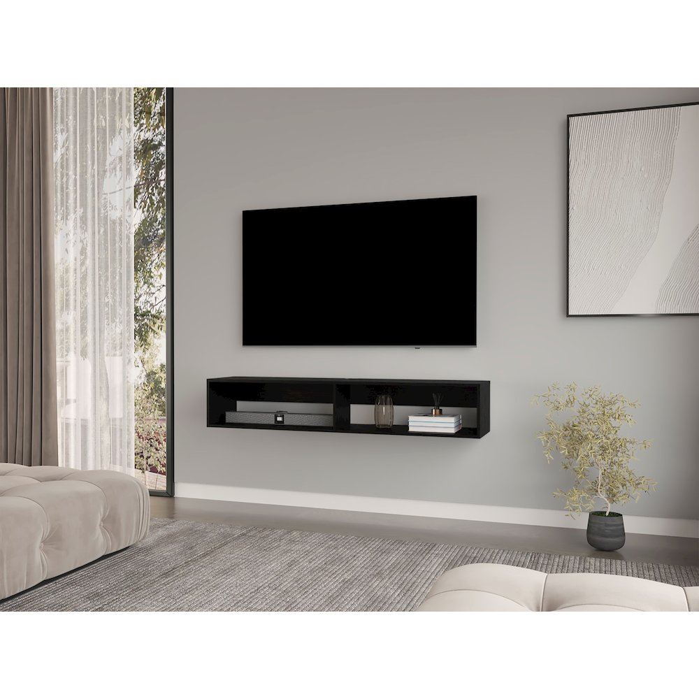 Floating Tv Stand Moore, Living Room, Black. Picture 7
