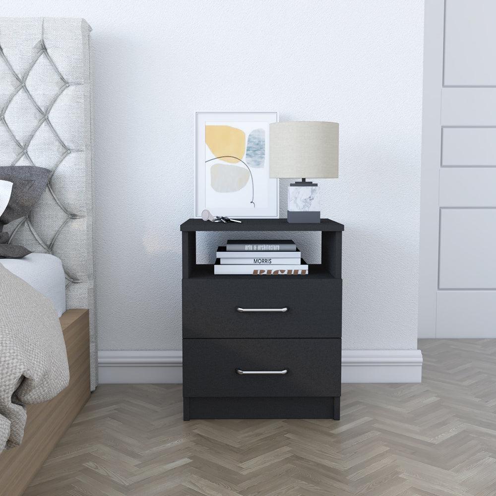 Nightstand Olivenza, Two Drawers, Black Wengue Finish. Picture 1