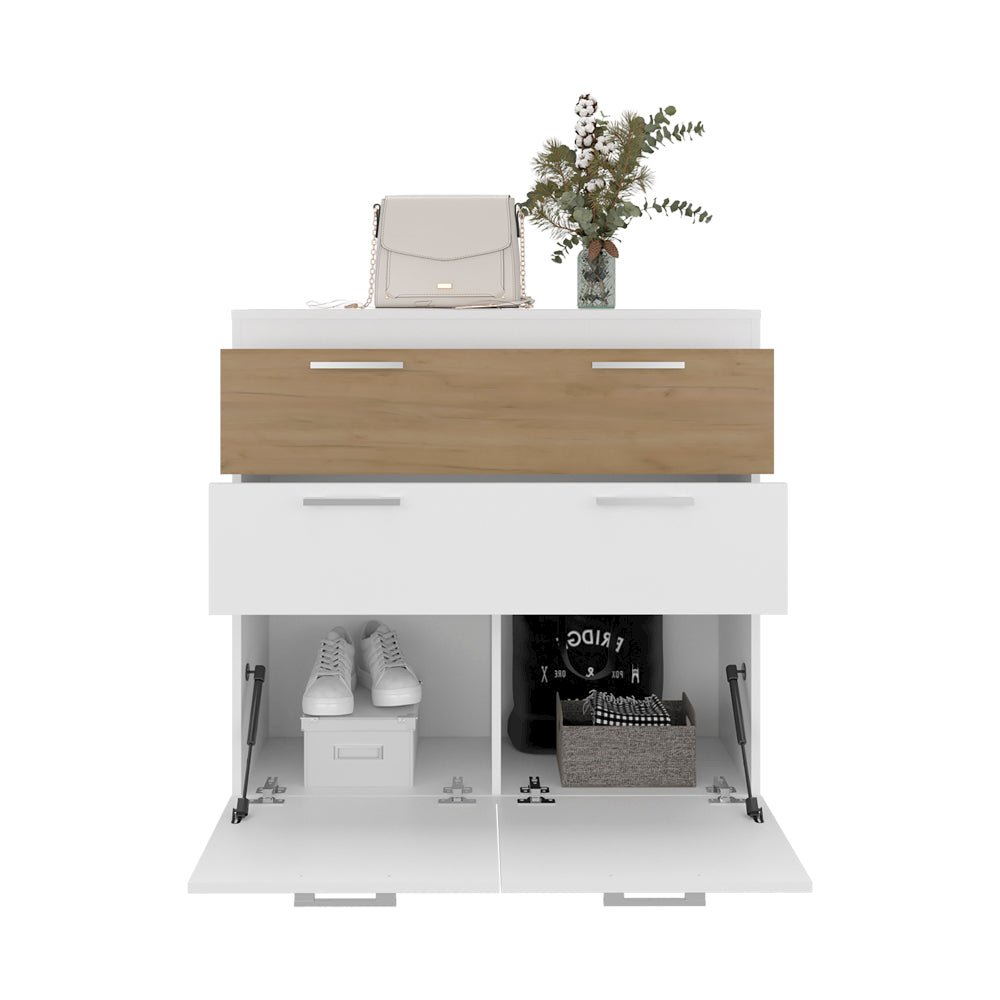 Aldan Modern Dresser with Storage Drawers - White and Beige Wood Finish. Picture 1