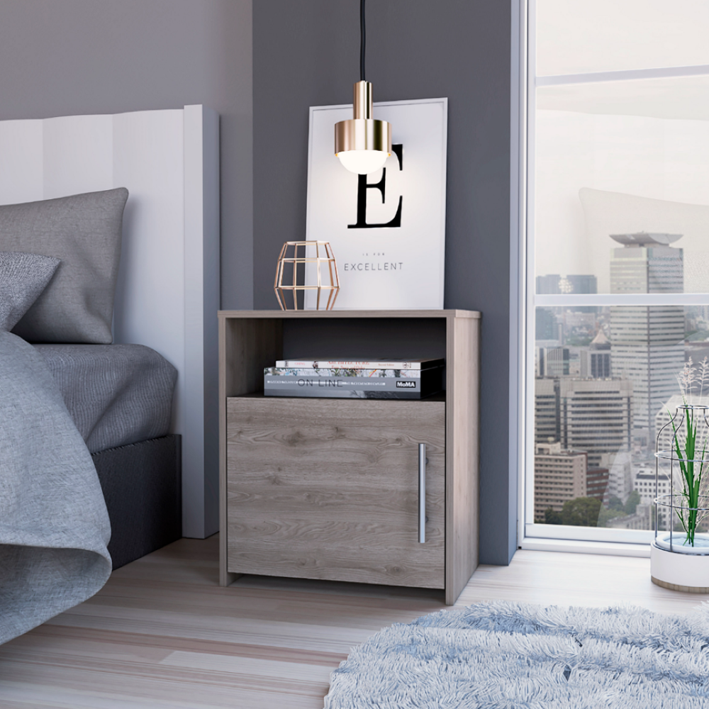 Nightstand Cuarzz, One Cabinet, Light Gray Finish. Picture 1