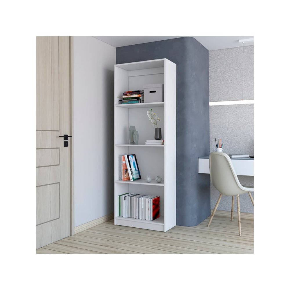 Bookcase Benzoni with Modern Multi-Tier Storage Shelves, White. Picture 3