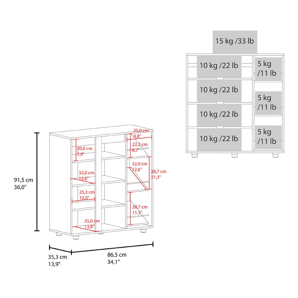 Dover Shoe Rack, 2 Doors with Sliding Mechanism, 11 Spacious Shelves. Picture 6