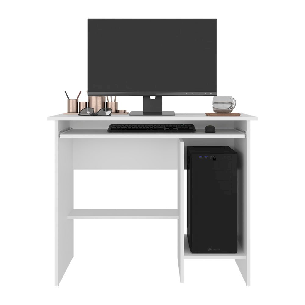 Greenfields Modern Desk with Storage Shelves – White Manufactured Wood Finish. Picture 1