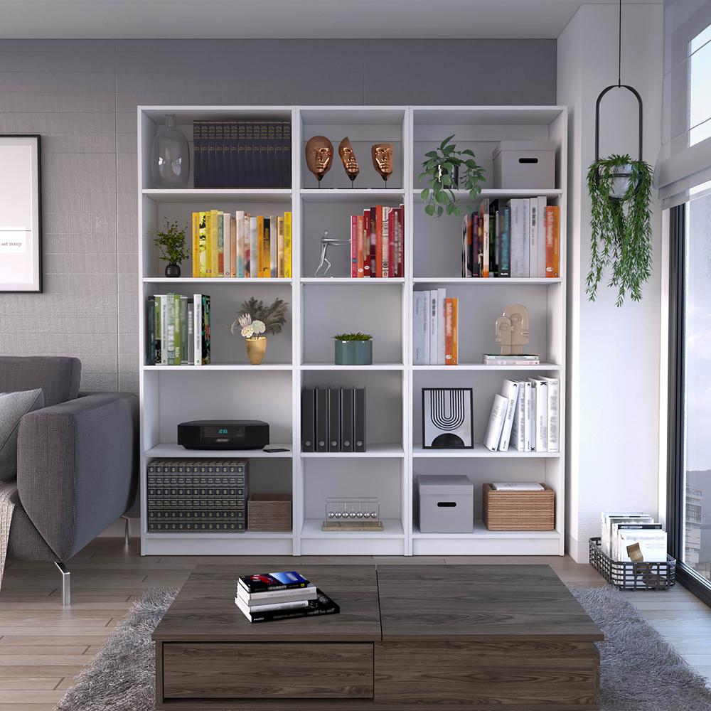 Olson 3 Piece Living Room Set with 3 Bookcases, White. Picture 2