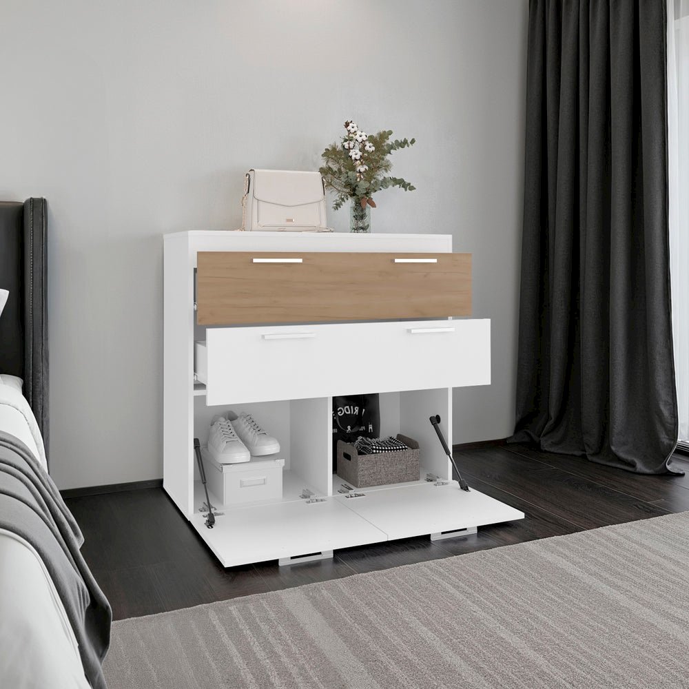Aldan Modern Dresser with Storage Drawers - White and Beige Wood Finish. Picture 2