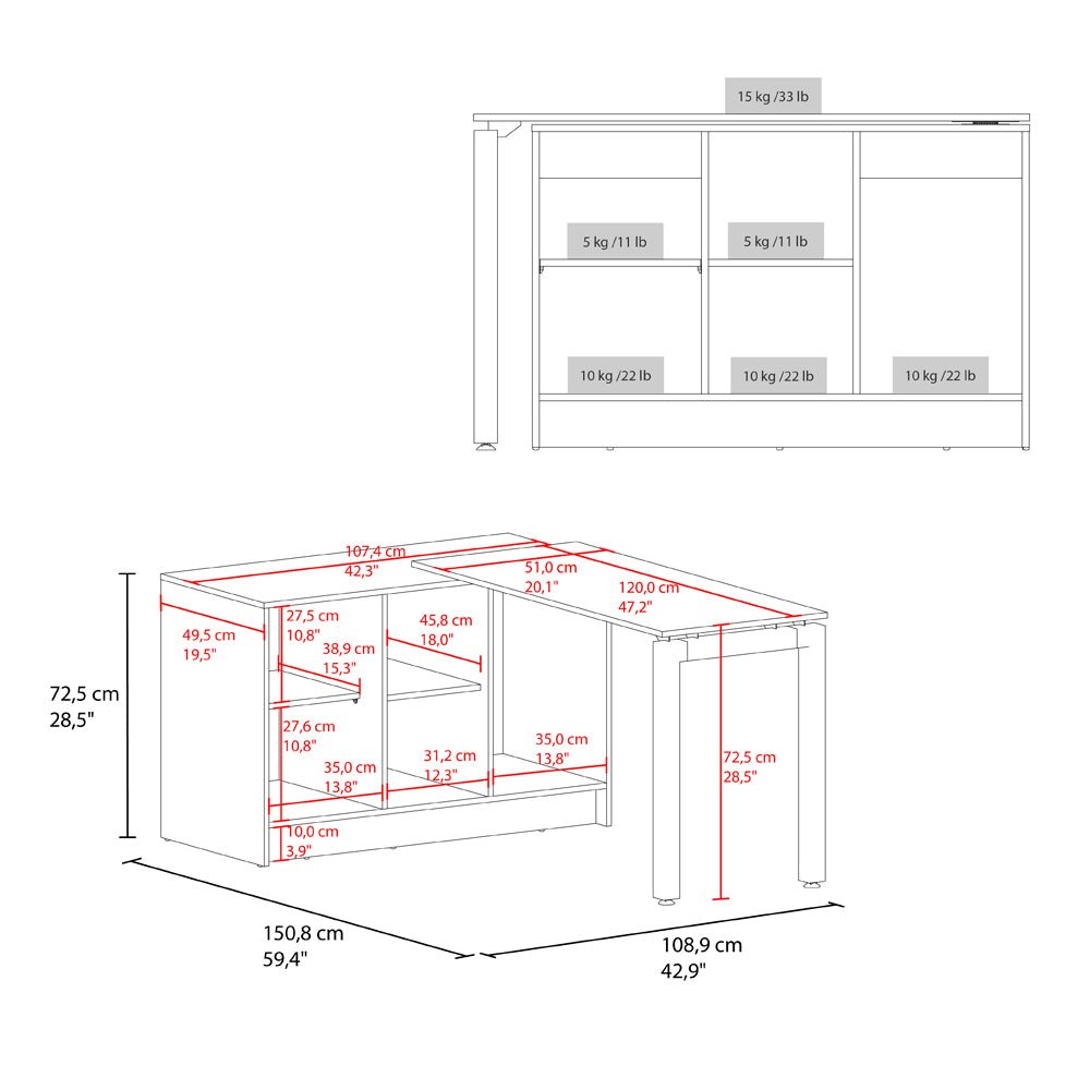 Desk Nova, Rotating L-Shaped Desk with Storage Cabinet, 2 Doors, 4 Open Shelves. Picture 6