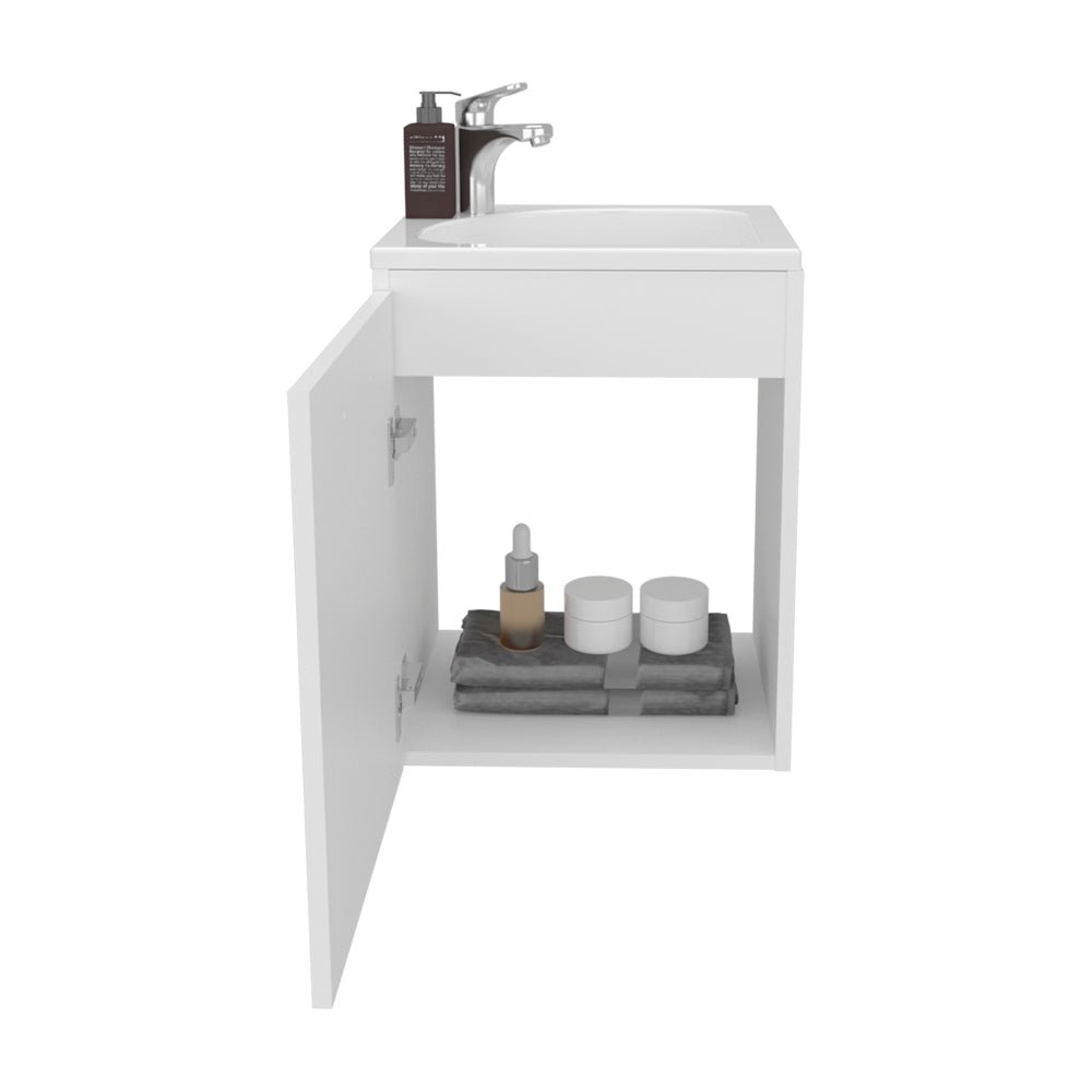 Vanity Sink, Modern White Bathroom Cabinet with Storage, Compact Wall-Mounted. Picture 3