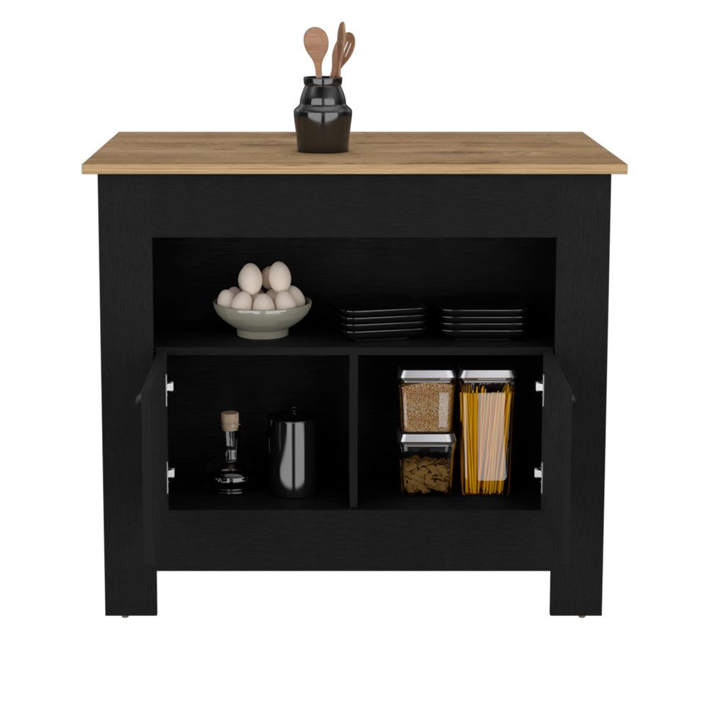 Kitchen Island Geneva, Kitchen, Black / Macadamia. Picture 2