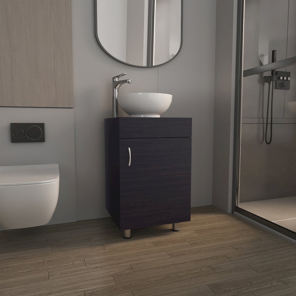 Vanity Sink Black Manufactured Wood Finish, Single Door Storage, Ceramic Basin. Picture 2