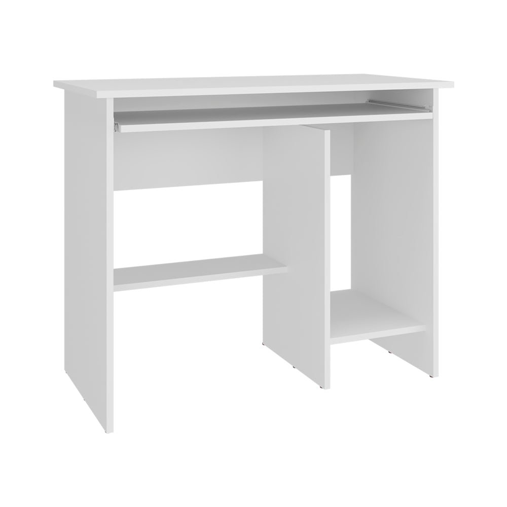 Greenfields Modern Desk with Storage Shelves – White Manufactured Wood Finish. Picture 3
