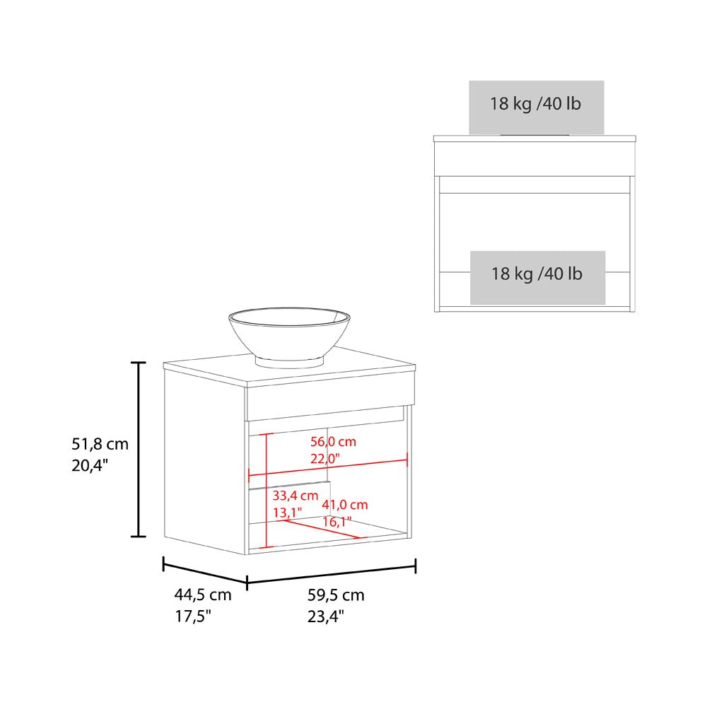 Vessel Sink Vanity Kronos, Modern Floating, Round Bowl Sink, Double-Door Storage. Picture 6