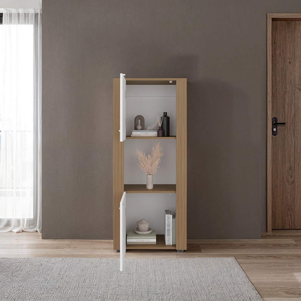 Dorneyville Modern Bookcase with Storage - White and Beige Wood Finish. Picture 2