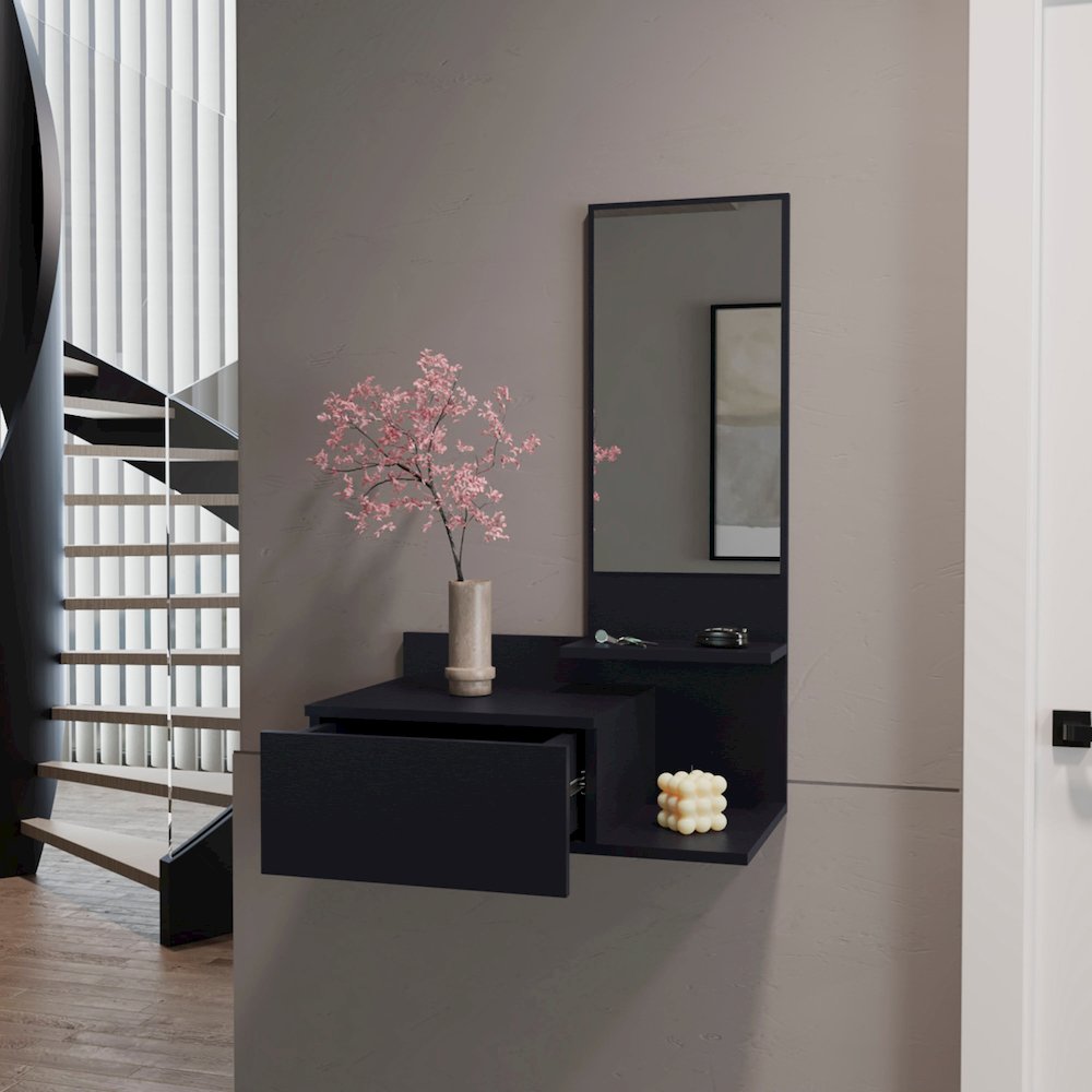 Floating Hallway Cabinet Lowell, Living Room, Black. Picture 5
