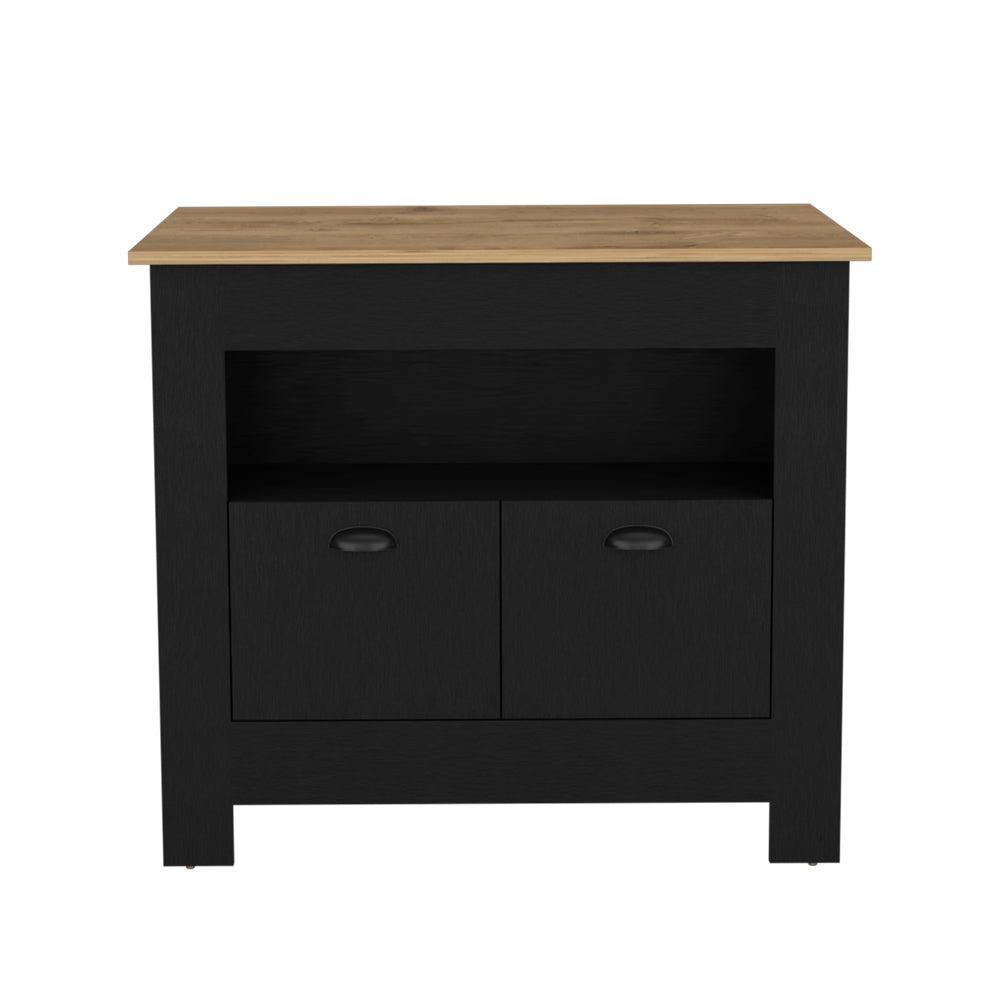 Kitchen Island Geneva, Kitchen, Black / Macadamia. Picture 1
