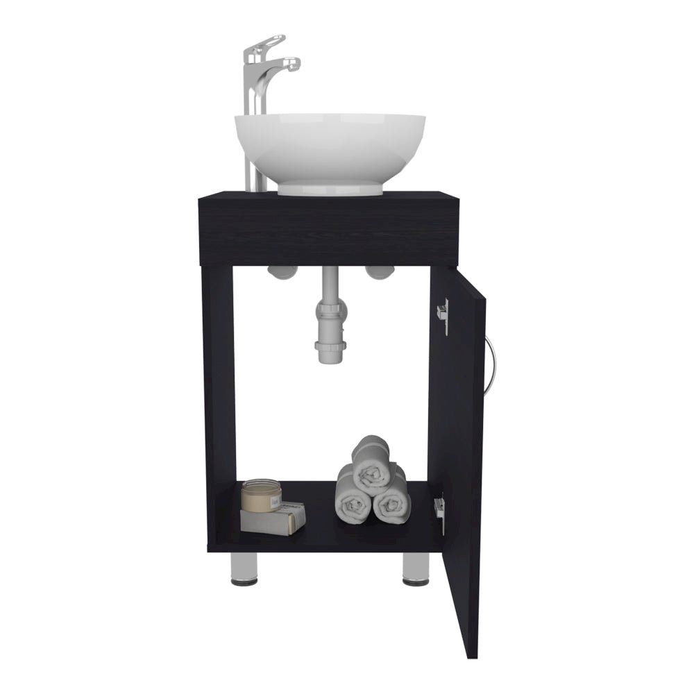 Vanity Sink Black Manufactured Wood Finish, Single Door Storage, Ceramic Basin. Picture 3