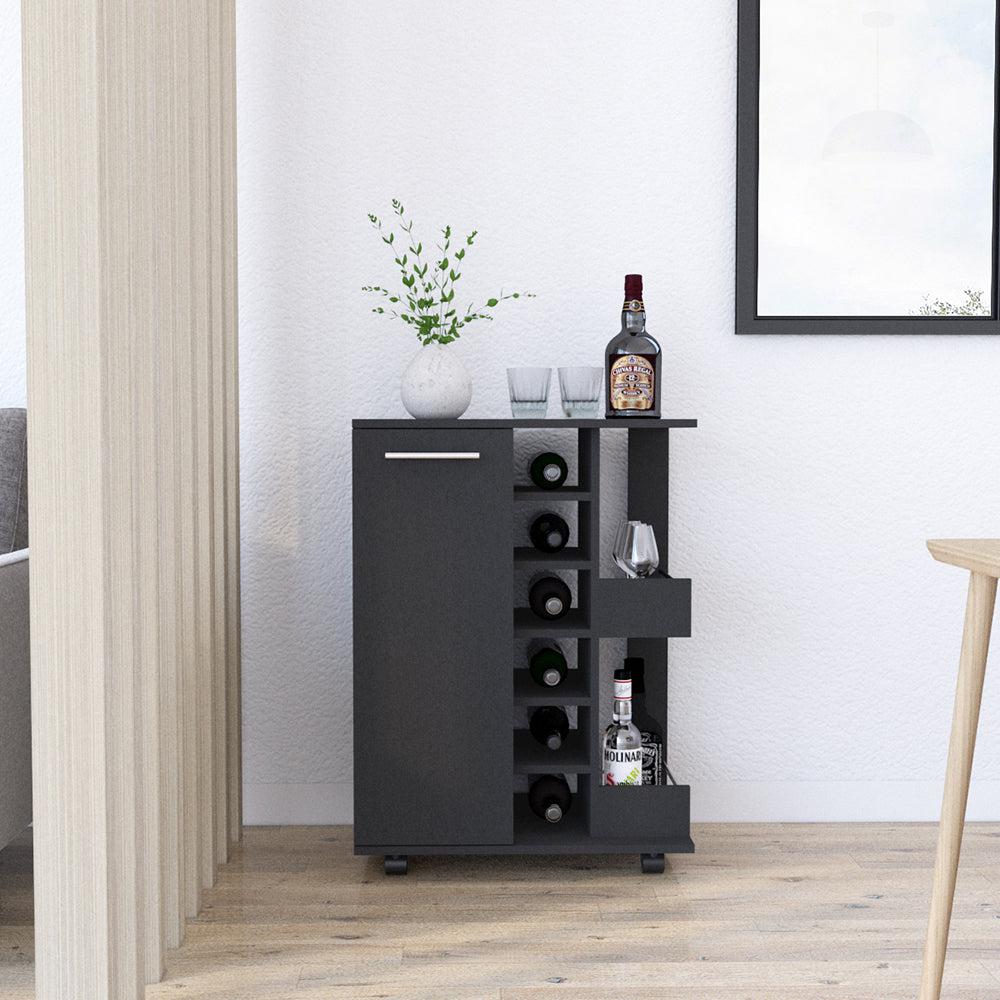 Bar Cart Wells, Four Casters, Black Wengue Finish. Picture 1