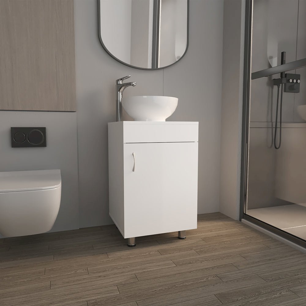 Vanity Sink White Manufactured Wood Finish, Single Door Storage, Ceramic Basin. Picture 2