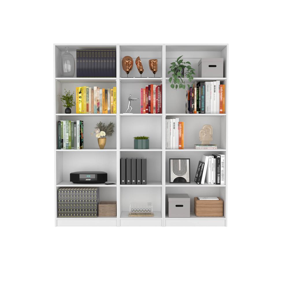 Olson 3 Piece Living Room Set with 3 Bookcases, White. Picture 1