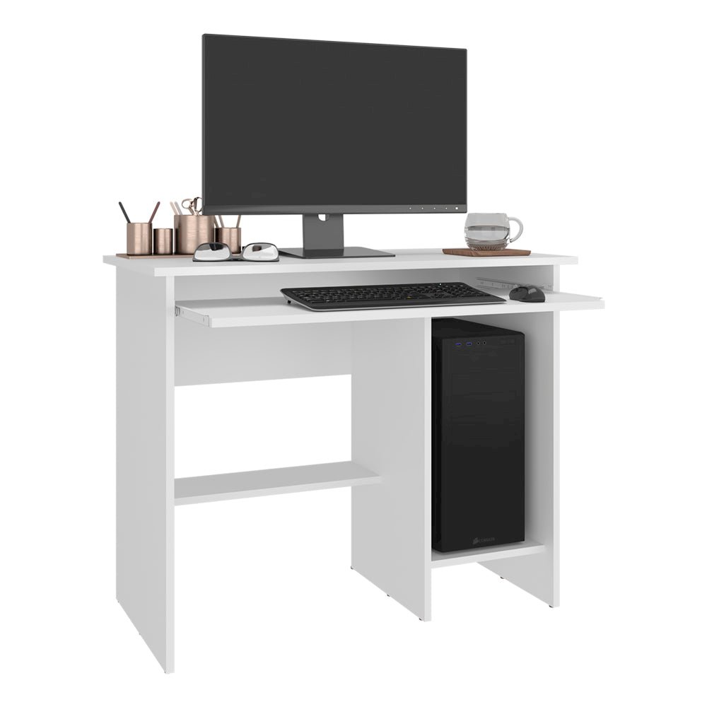 Greenfields Modern Desk with Storage Shelves – White Manufactured Wood Finish. Picture 2