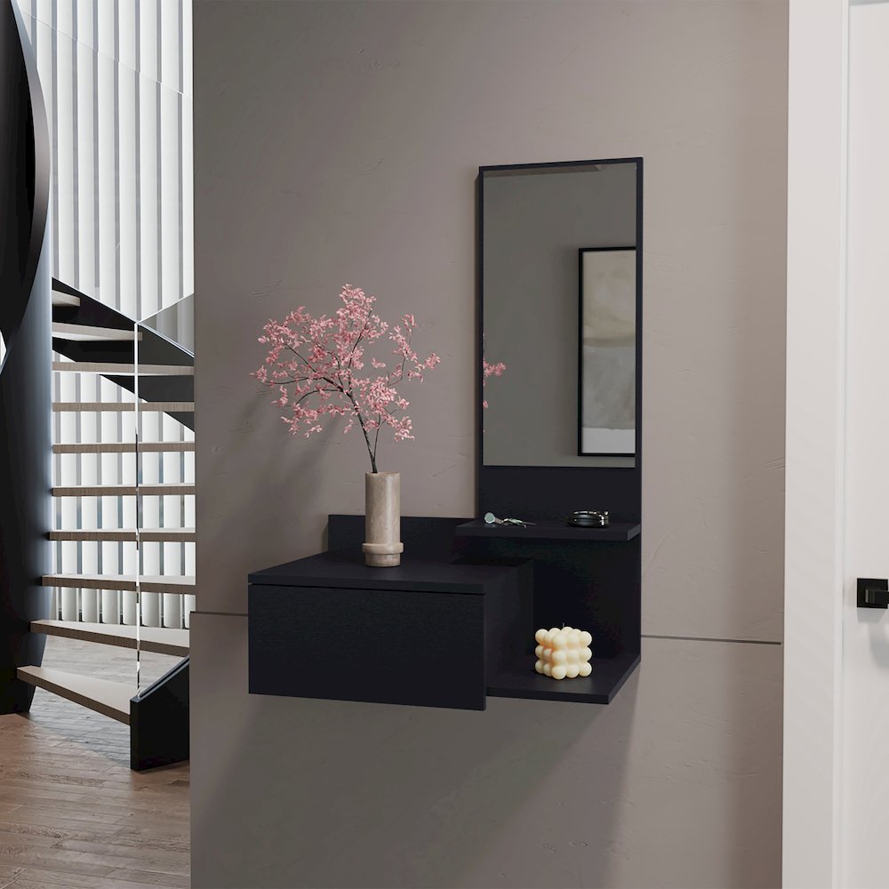 Floating Hallway Cabinet Lowell, Living Room, Black. Picture 2