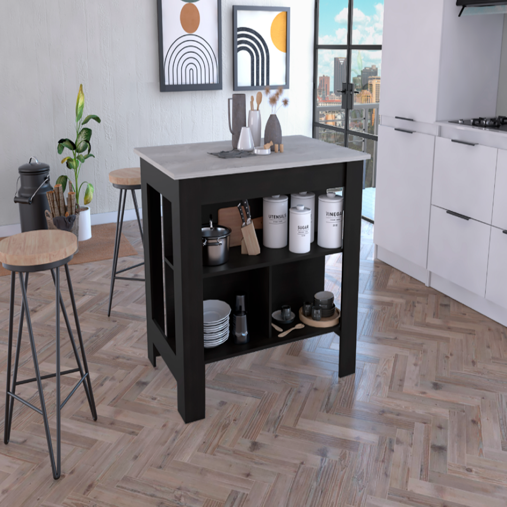 Kitchen Island Dozza, Three Shelves, Dark Brown / Onyx Finish. Picture 1