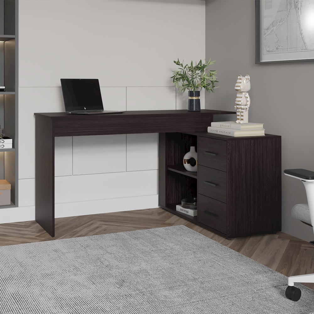 Concordia Desk, Modern L-Shaped Desk with 3 Drawers and Side Storage. Picture 6