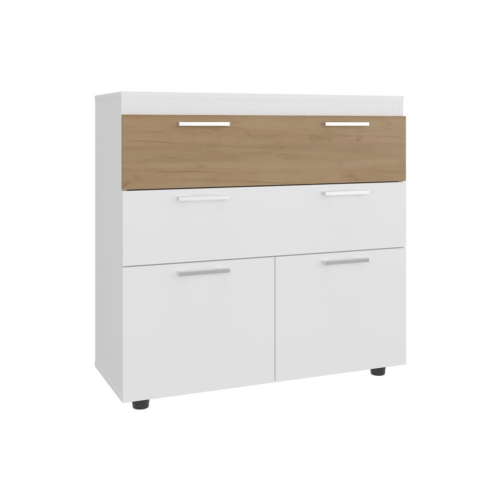 Aldan Modern Dresser with Storage Drawers - White and Beige Wood Finish. Picture 3