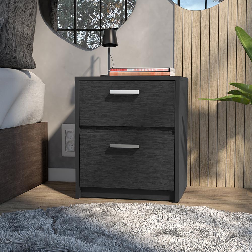 Nightstand Chequered, Two Drawers, Black Wengue Finish. Picture 1