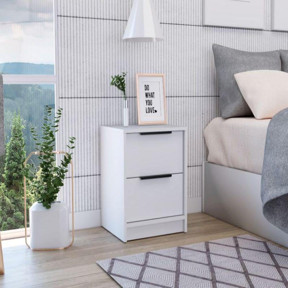 Nightstand Cervants, Two Drawers, Metal Handle, White Finish. Picture 1