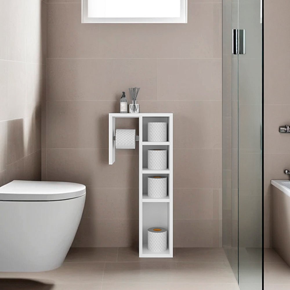 Cabinet Toilet Paper Storage, 4 Compartments, White Manufactured Wood Finish. Picture 6