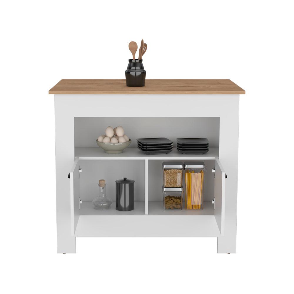 Kitchen Island Geneva, Kitchen, White / Macadamia. Picture 2