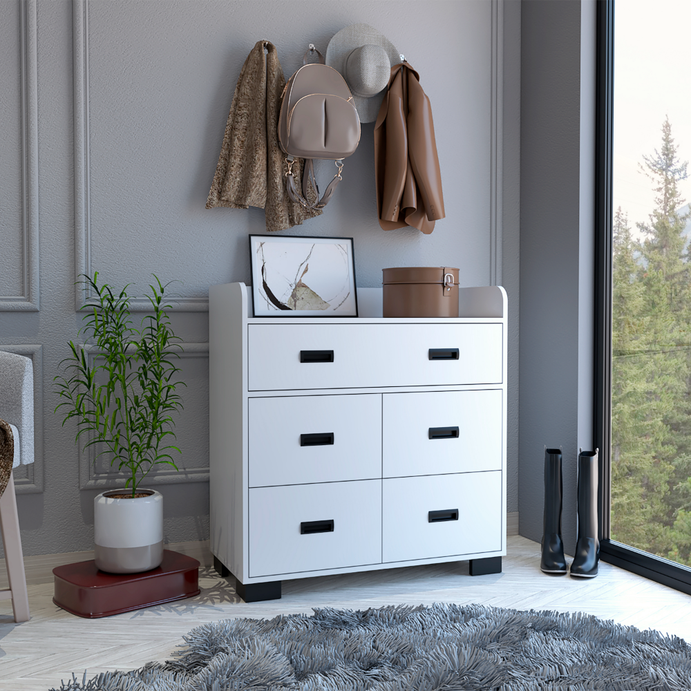 Dresser Wuuman, Four Drawers, Single Double Drawer, White Finish. Picture 1