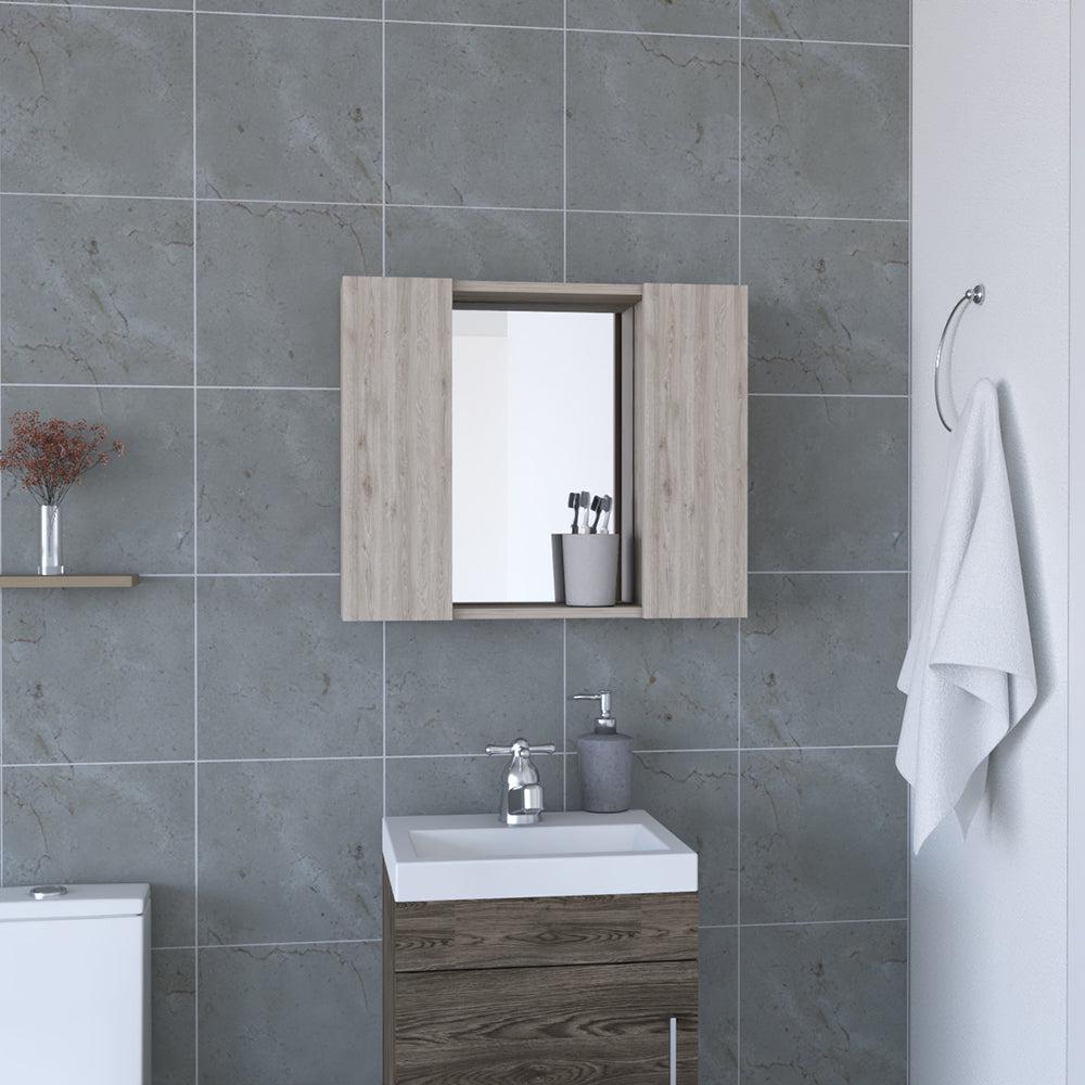 Medicine Cabinet Hops, Double Door, Mirror, Light Gray Finish. Picture 1