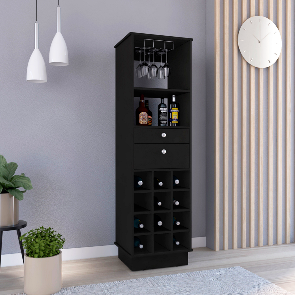Bar Cabinet Bureck, Two Drawers, Twelve Wine Cubbies, Black Wengue Finish. Picture 1
