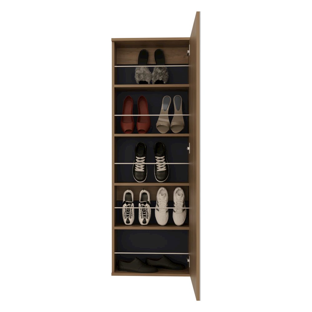 Wall Mounted Shoe Rack With Mirror Chimg, Bedroom, Macadamia. Picture 3