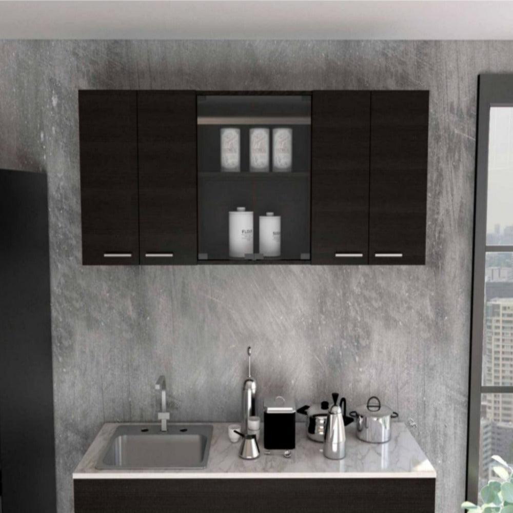 Superior Wall Cabinet Peoria, Four Interior Shelves, Black Wengue Finish. Picture 1