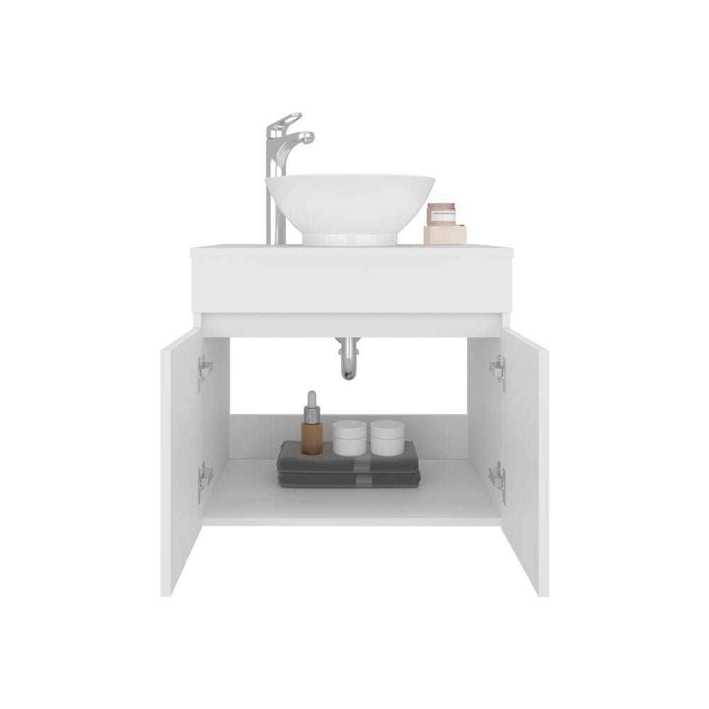 Vessel Sink Vanity Kronos, Modern Floating, Round Bowl Sink, Double-Door Storage. Picture 3