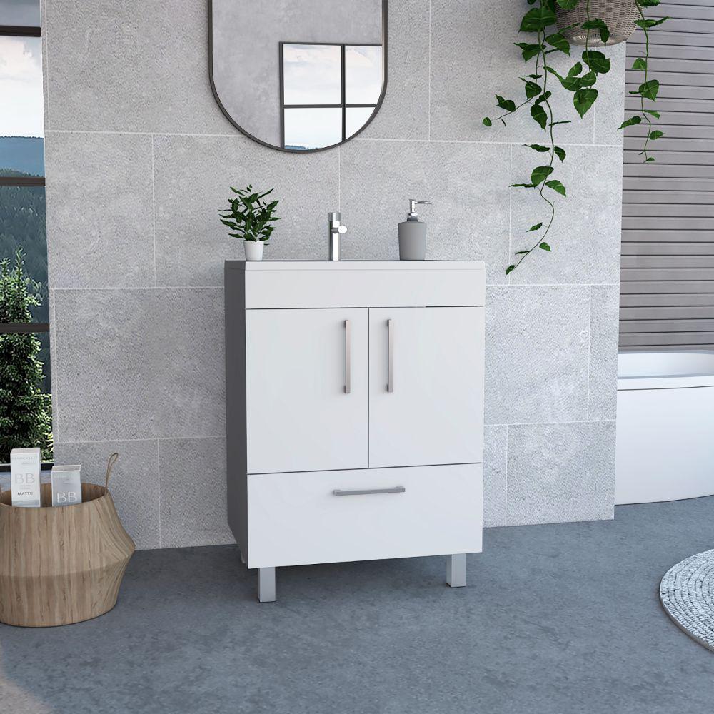 Single Bathroom Vanity Mayorca, Double Door Cabinet, One Drawer, White Finish. Picture 1