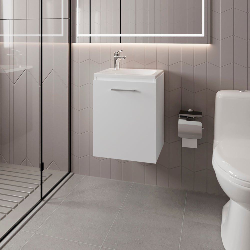 Vanity Sink, Modern White Bathroom Cabinet with Storage, Compact Wall-Mounted. Picture 2