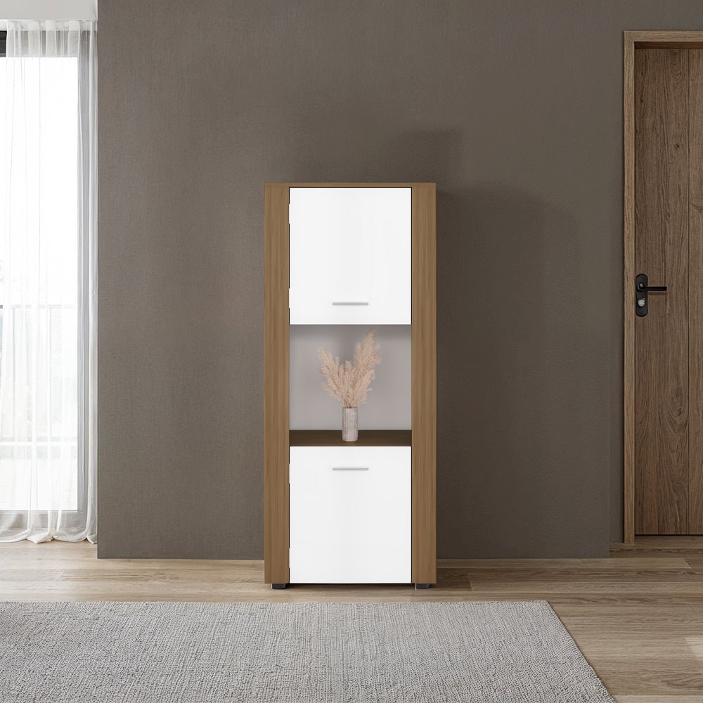 Dorneyville Modern Bookcase with Storage - White and Beige Wood Finish. Picture 5