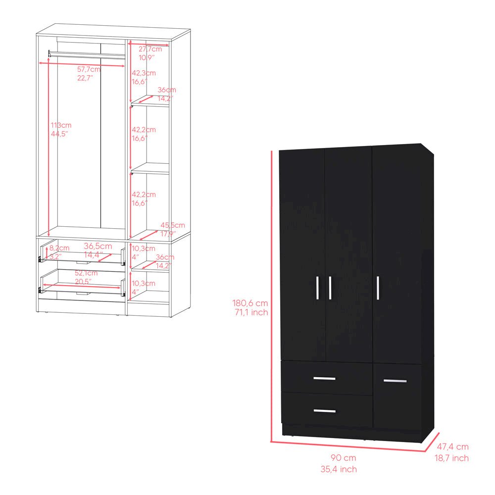Four Door Armoire Crosby, Bedroom, Black. Picture 3