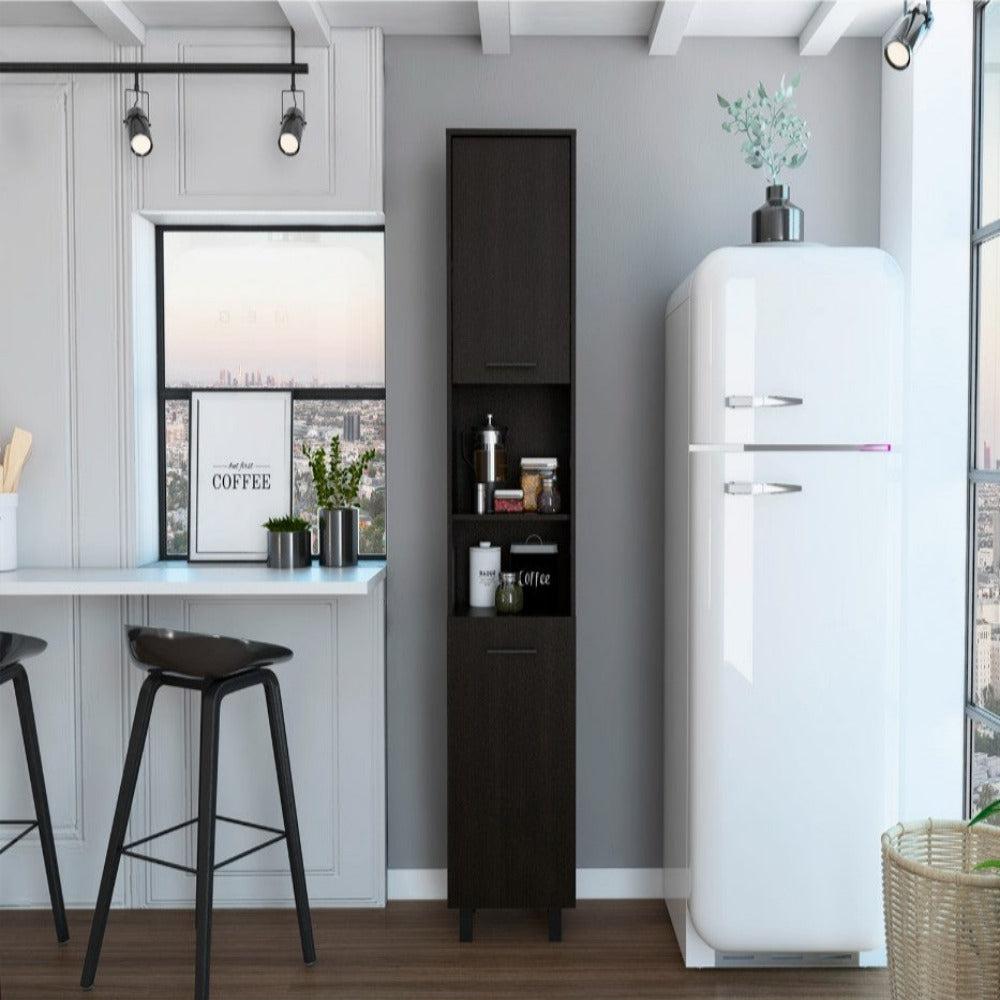 Pantry Cabinet Almada, Three Interior Shelves, Black Wengue Finish. Picture 1