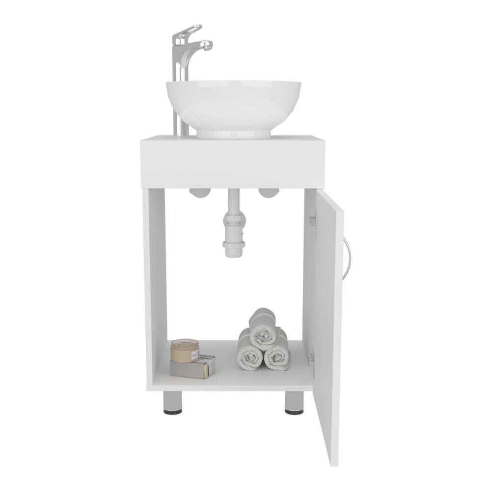 Vanity Sink White Manufactured Wood Finish, Single Door Storage, Ceramic Basin. Picture 3