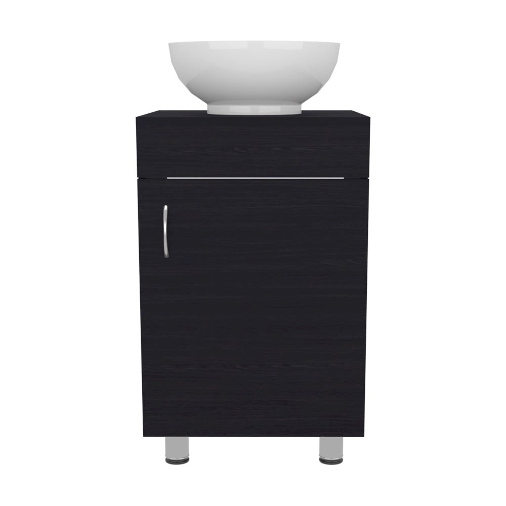 Vanity Sink Black Manufactured Wood Finish, Single Door Storage, Ceramic Basin. Picture 1