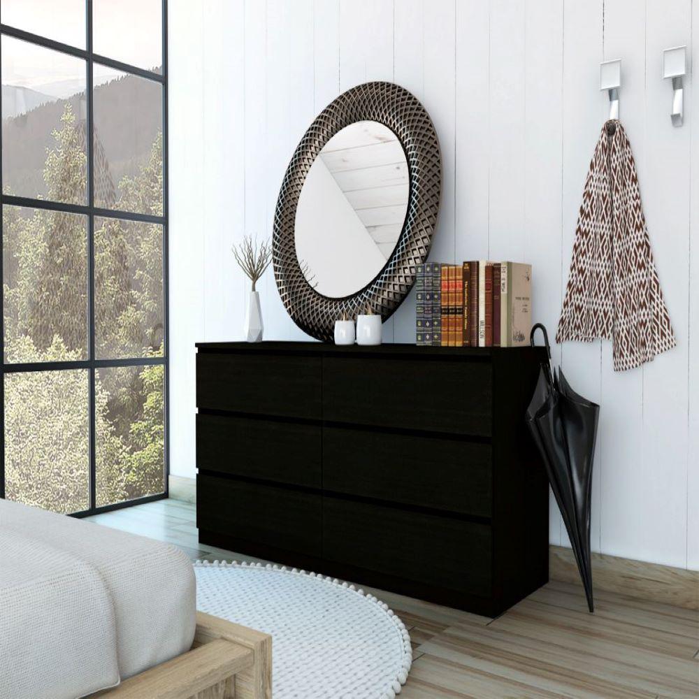 6 Drawer Double Dresser Tronx, Superior Top, Black Wengue Finish. Picture 1