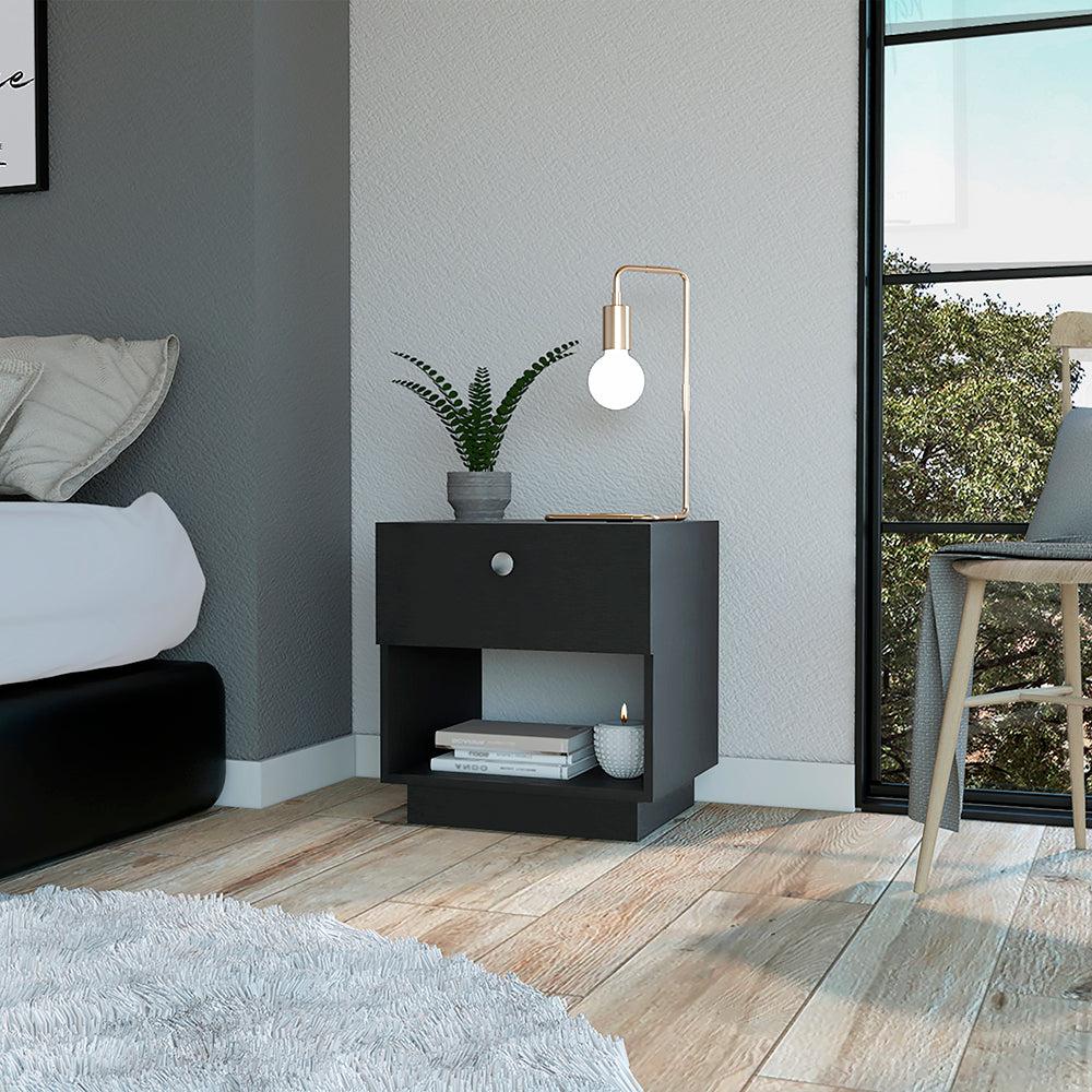Nightstand Viliigili, One Drawer, Black Wengue Finish. Picture 1