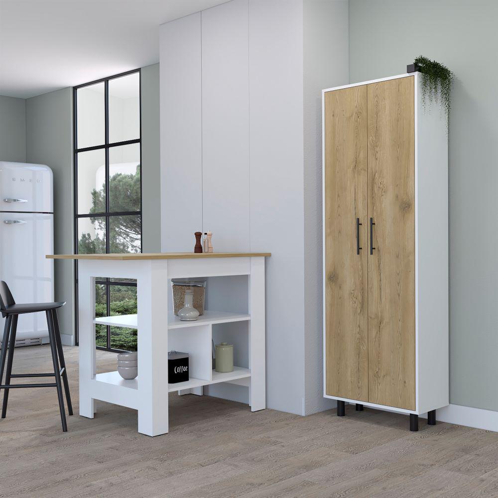 Bowie 2 Piece Kitchen Set, Kitchen Island + Pantry Cabinet. Picture 1